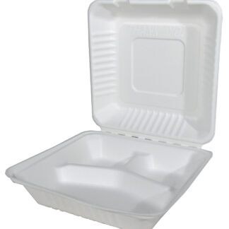 Contenedor 9 x 9 Desechable Biodegradable con 3  Divisiones FIBRA DE PAPEL