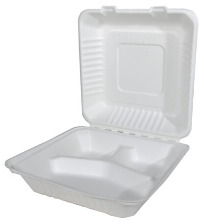 Contenedor 9 x 9 Desechable Biodegradable con 3  Divisiones FIBRA DE PAPEL