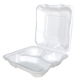 Contenedor 8 x 8 Desechable Biodegradable con 3 Divisiones FIBRA DE PAPEL