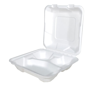 Contenedor 8 x 8 Desechable Biodegradable con 3 Divisiones FIBRA DE PAPEL