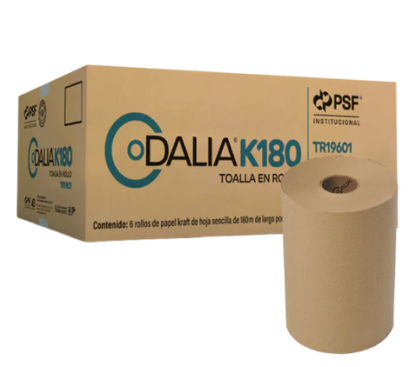Dalia k180 Toalla Rollo Eco kraft Hoja Sencilla Marron Caja con 6 rollos de 180 metros cada uno-Monterrey
